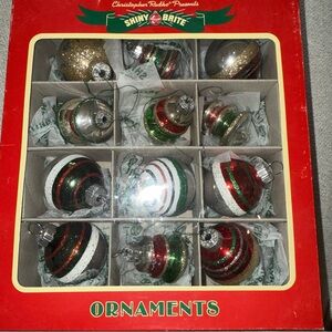 Christopher Radko SHINY BRITE 12 glass ornaments striped bell/indent /balls